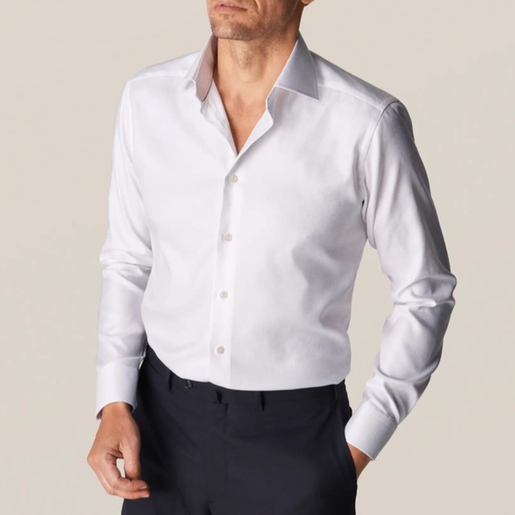 ETON Contemporary Fit Textured Mens Long Sleeve Dress Shirt Size 15 White - Picture 5 of 6